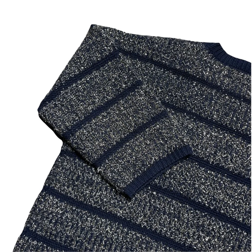 HWR Anthropologie Navy Blue Metallic Crewneck Sweater L